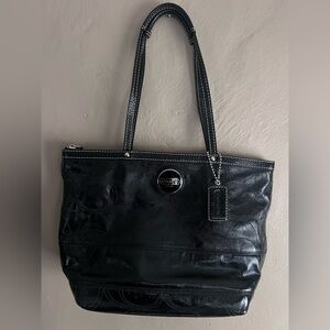 Coach Black Signature Leather Tote